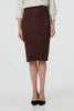 Brown | Faux Suede Knee Length Pencil Skirt
