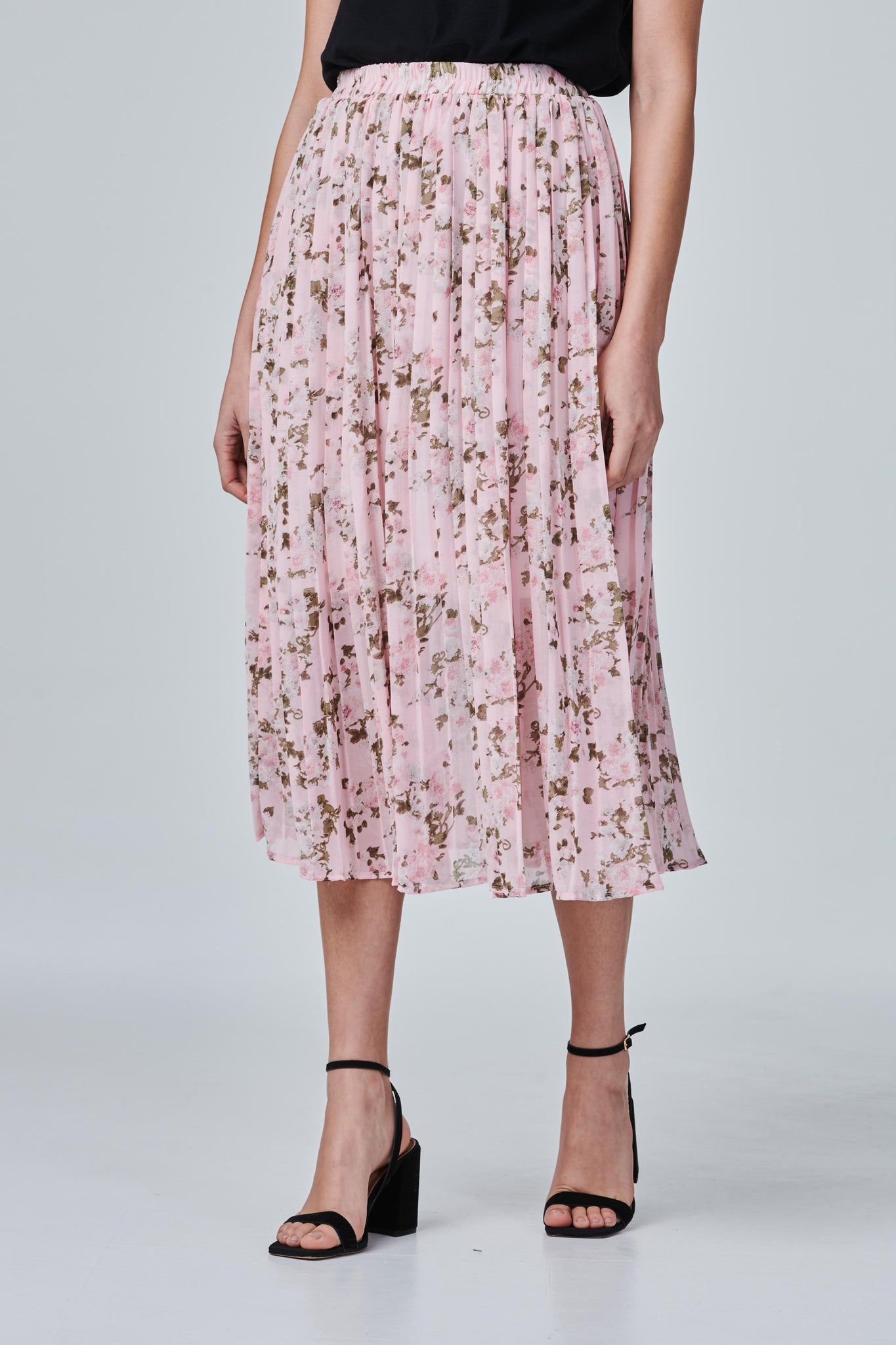 Pink | Floral High Waist Pleated Skirt