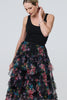 Black | Floral Semi Sheer Mesh Ruffled Midi Dress

