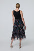 Black | Floral Semi Sheer Mesh Ruffled Midi Dress
