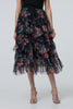 Black | Floral Semi Sheer Mesh Ruffled Midi Dress

