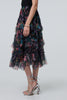 Black | Floral Semi Sheer Mesh Ruffled Midi Dress
