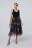 Black | Floral Semi Sheer Mesh Ruffled Midi Dress
