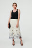 Beige | Butterfly Print Pleated Mesh Midi Skirt
