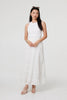 White | High Waist Lace Trim Tiered Maxi Skirt

