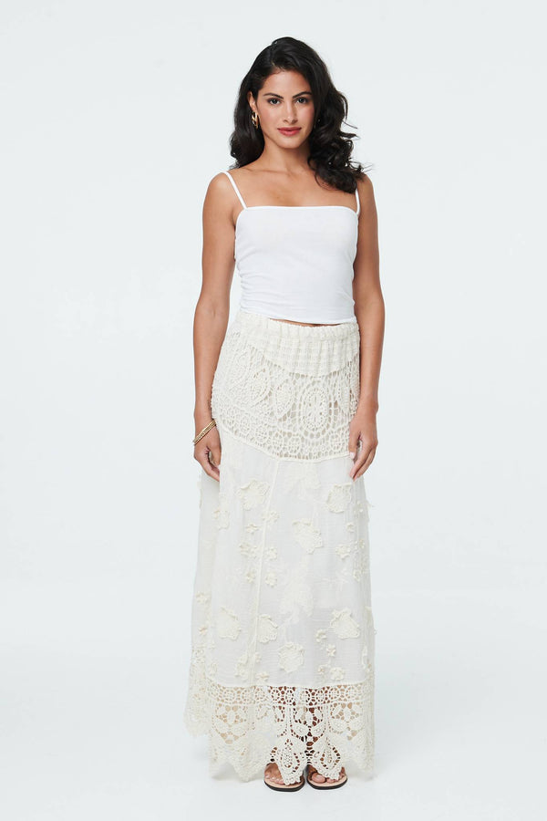 Beige | Crochet Texture High Waist Maxi Skirt
