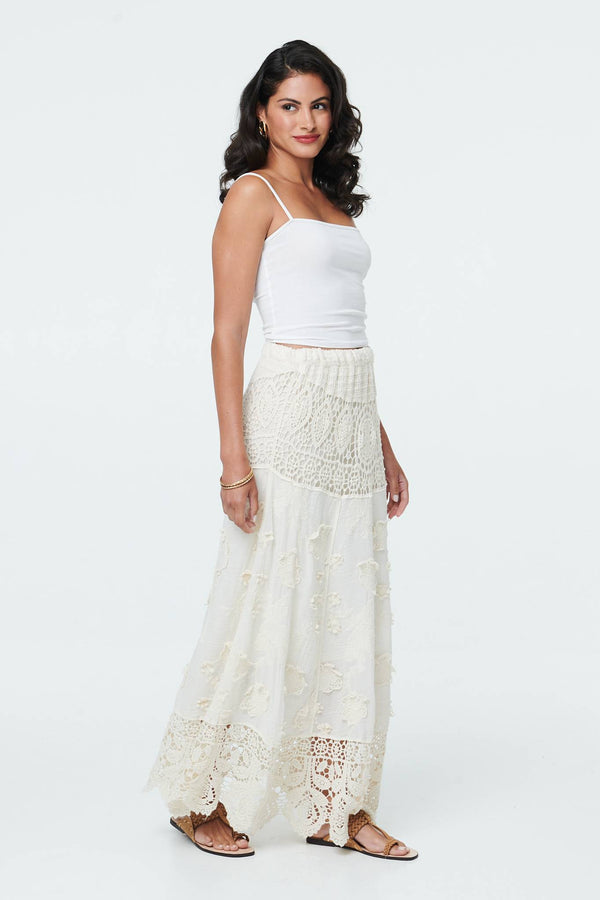 Beige | Crochet Texture High Waist Maxi Skirt
