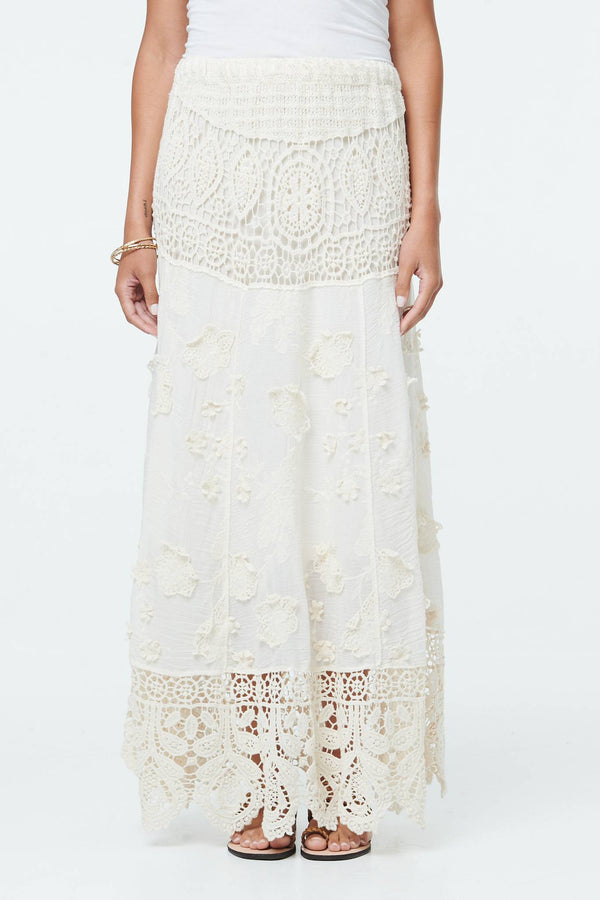 Beige | Crochet Texture High Waist Maxi Skirt
