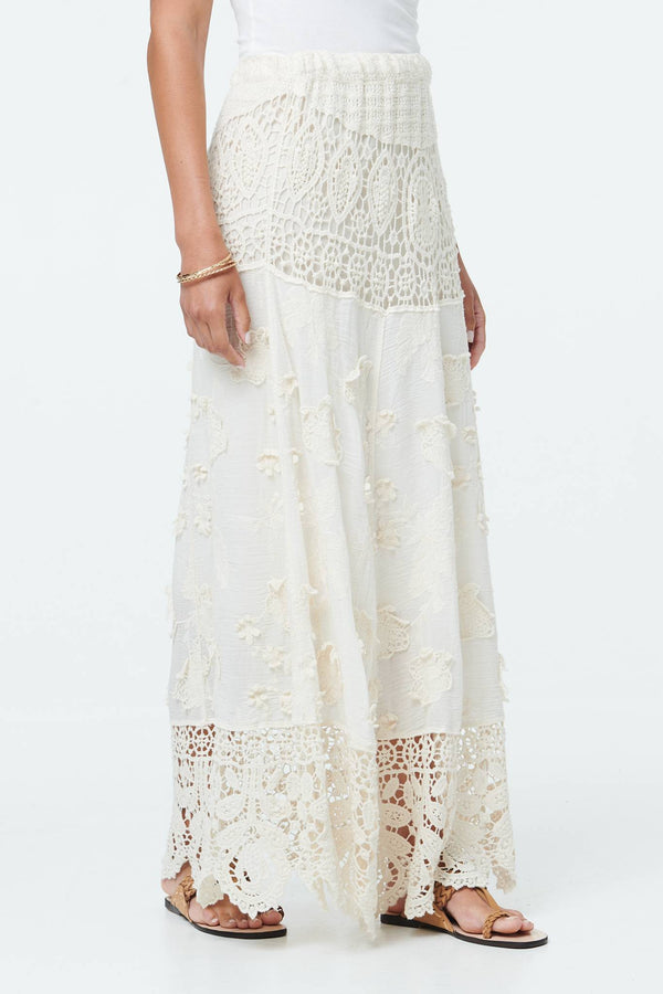Beige | Crochet Texture High Waist Maxi Skirt
