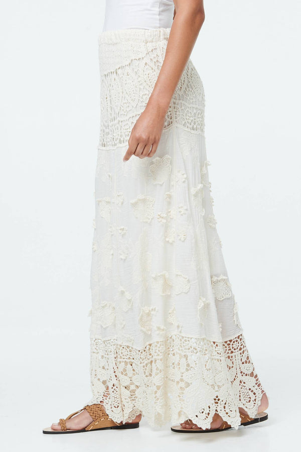 Beige | Crochet Texture High Waist Maxi Skirt
