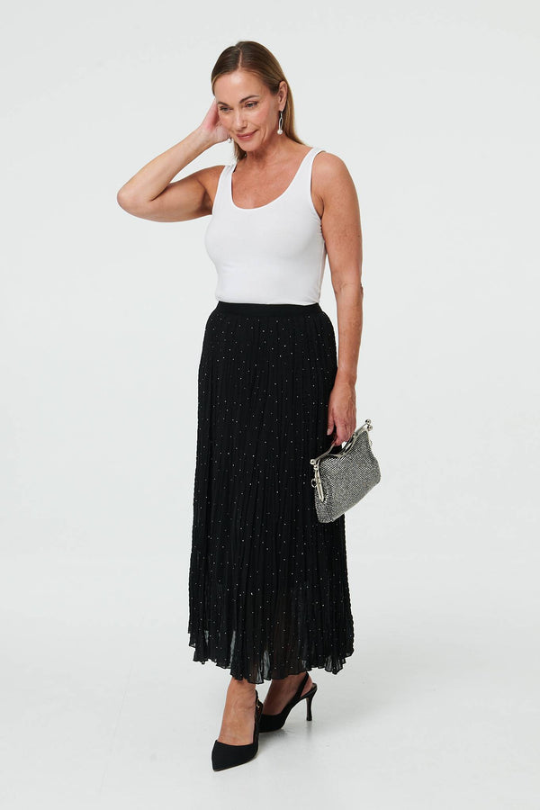 Black | Sparkly Textured High Waist Maxi Skirt