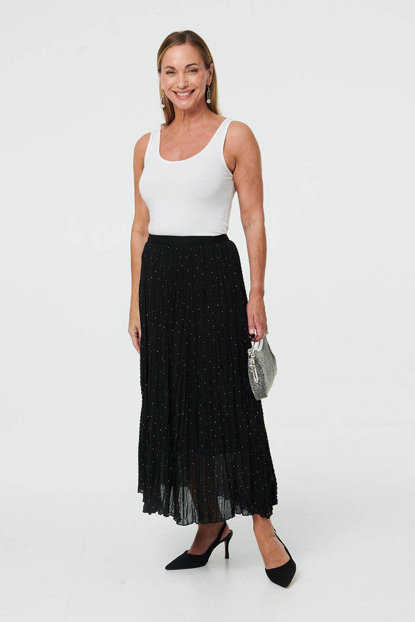 Black | Sparkly Textured High Waist Maxi Skirt