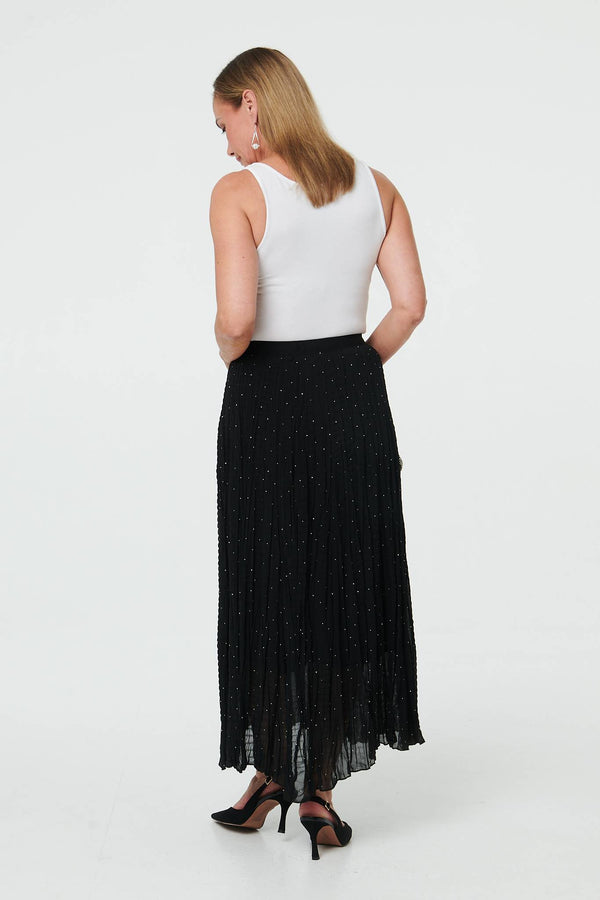 Black | Sparkly Textured High Waist Maxi Skirt