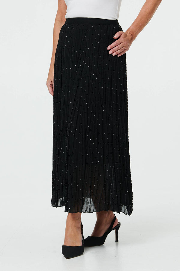 Black | Sparkly Textured High Waist Maxi Skirt
