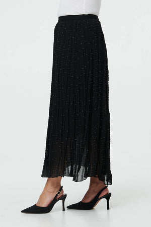 Black | Sparkly Textured High Waist Maxi Skirt