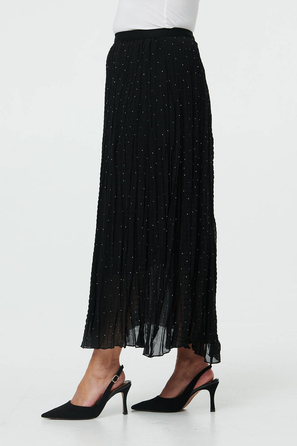 Black | Sparkly Textured High Waist Maxi Skirt