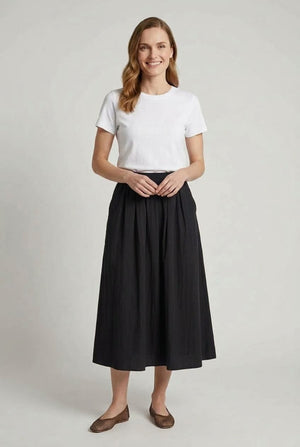 Black | A-Line High Waist Midi Skirt : Model is 5'6