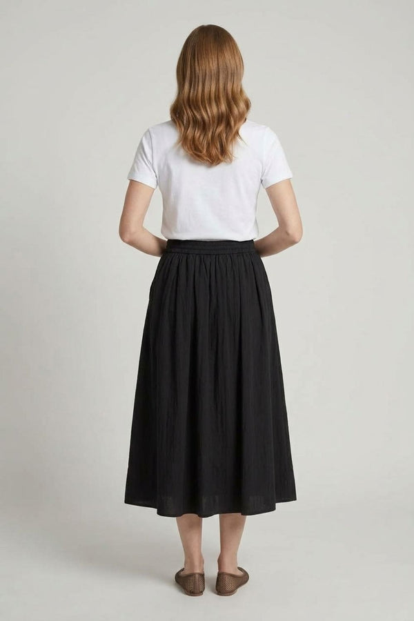 Black | A-Line High Waist Midi Skirt