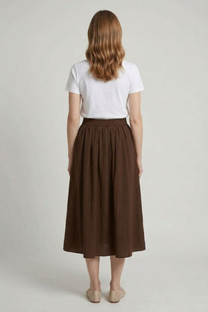 Brown | A-Line High Waist Midi Skirt