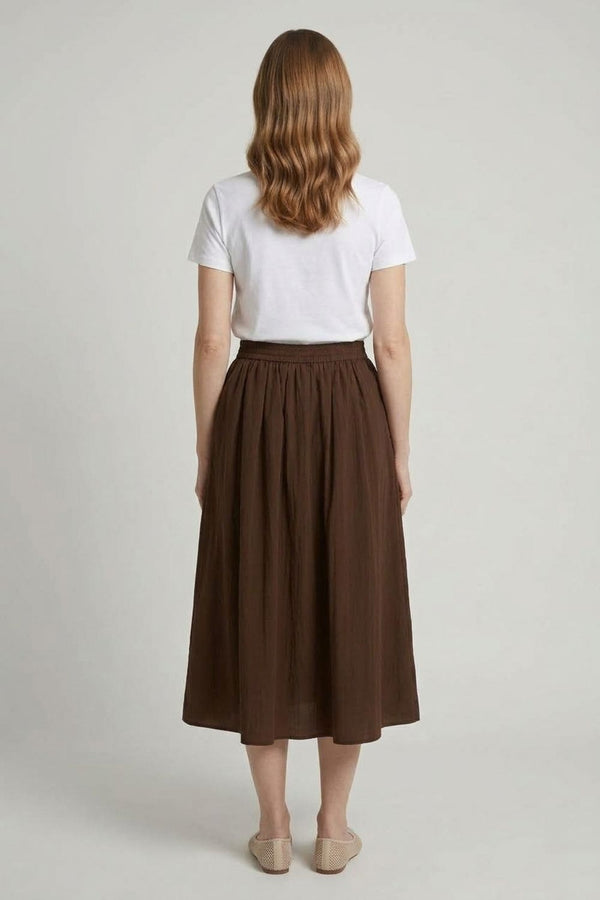 Brown | A-Line High Waist Midi Skirt