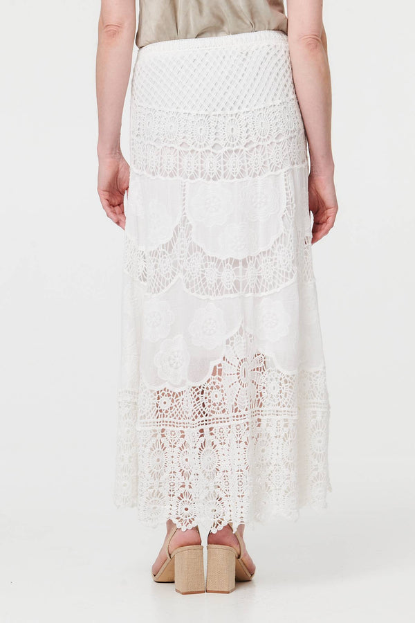 White | Crochet Textured High Waist Maxi Skirt