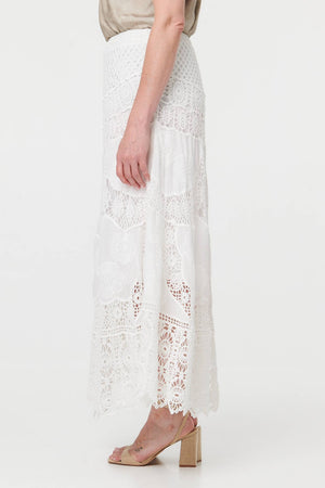 White | Crochet Textured High Waist Maxi Skirt
