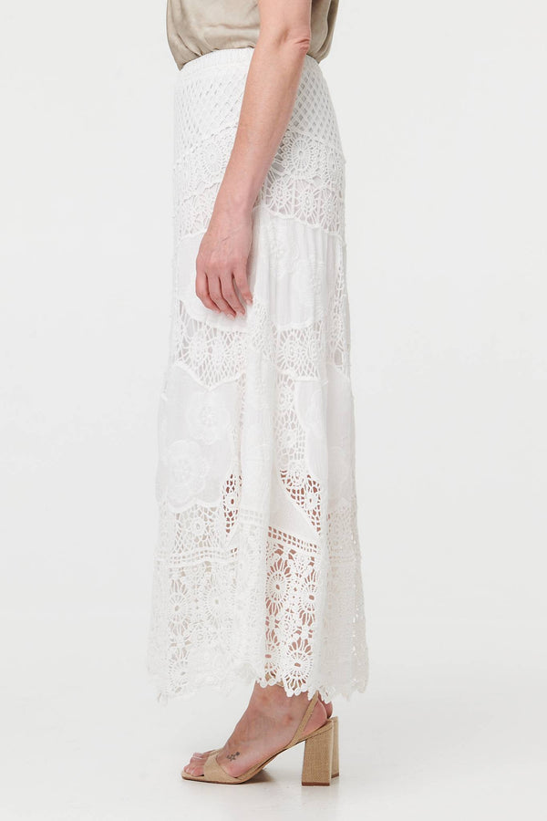 White | Crochet Textured High Waist Maxi Skirt