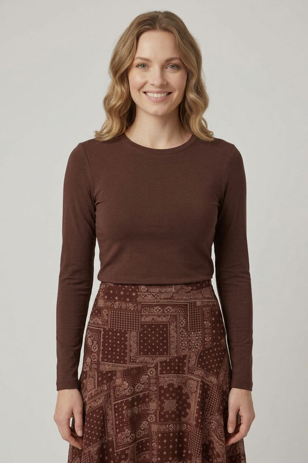 Brown | Patchwork Print Hanky Hem Layered Skirt