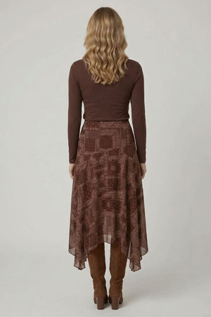 Brown | Patchwork Print Hanky Hem Layered Skirt