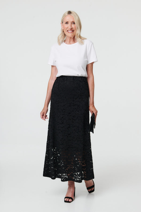 Black | Lace Texture Layer High Waist Maxi Skirt