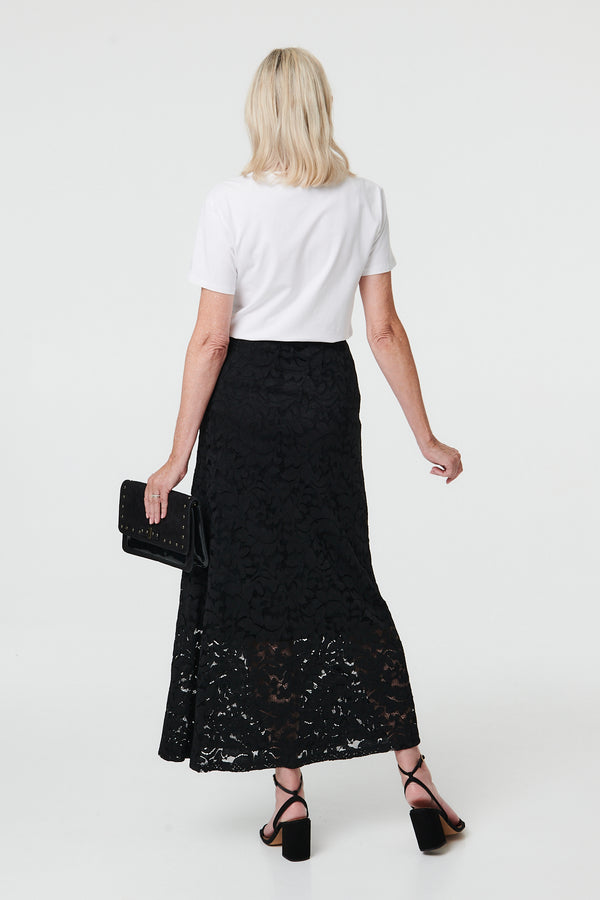 Black | Lace Texture Layer High Waist Maxi Skirt