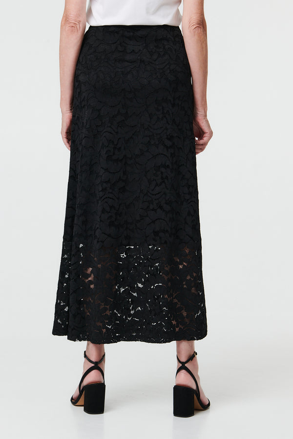 Black | Lace Texture Layer High Waist Maxi Skirt