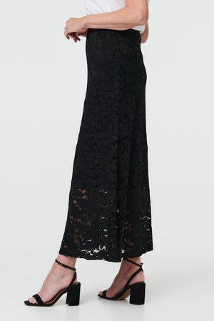 Black | Lace Texture Layer High Waist Maxi Skirt