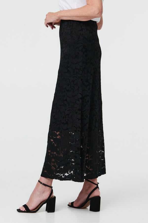Black | Lace Texture Layer High Waist Maxi Skirt