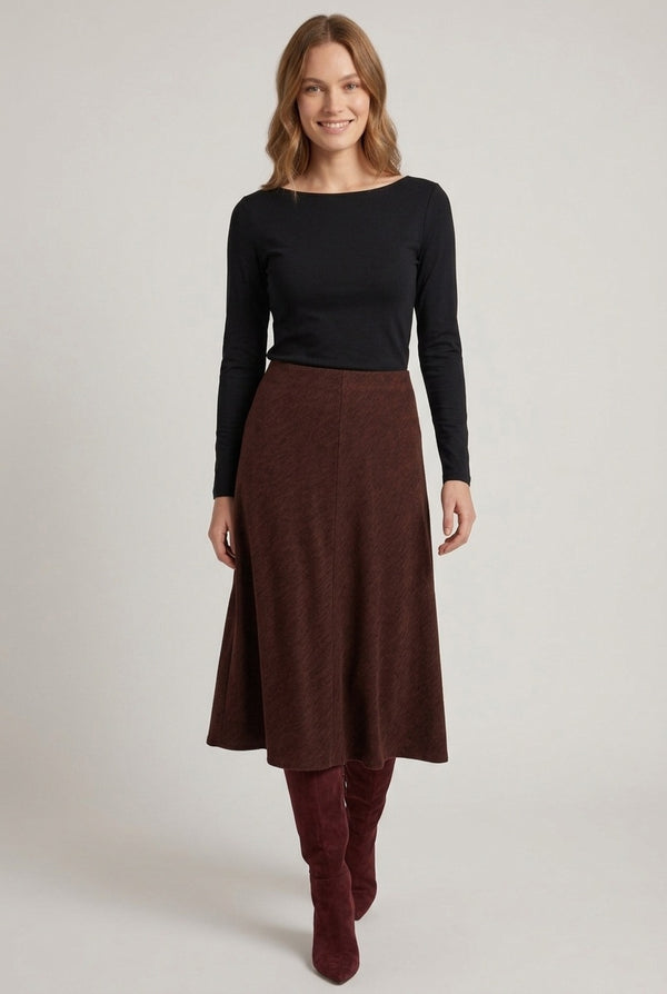 Brown | High Waist Textured A-Line Maxi Skirt