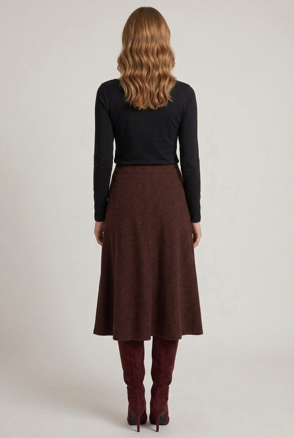 Brown | High Waist Textured A-Line Maxi Skirt