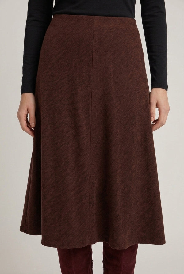 Brown | High Waist Textured A-Line Maxi Skirt