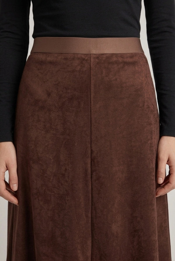 Brown | Faux Suede High Waist A-Line Maxi Skirt