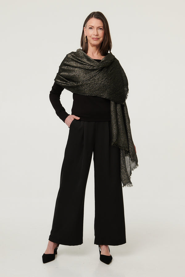 Black | Sparkly Textured Long Shawl Scarf