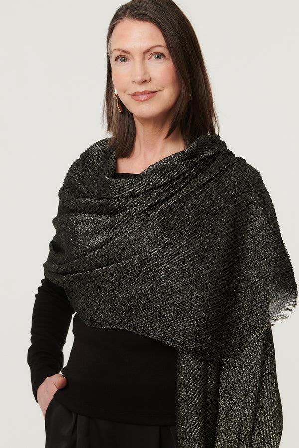 Black | Sparkly Textured Long Shawl Scarf