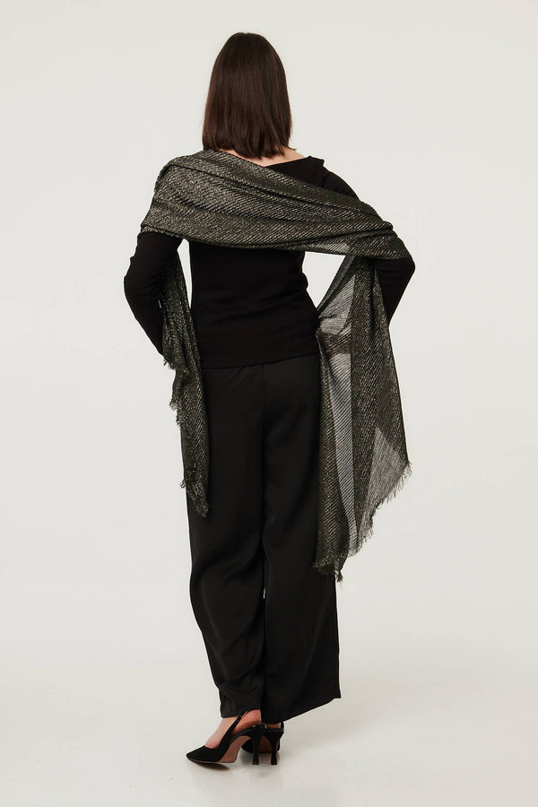 Black | Sparkly Textured Long Shawl Scarf