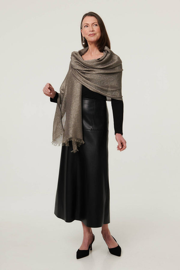 Gold | Sparkly Textured Long Shawl Scarf 