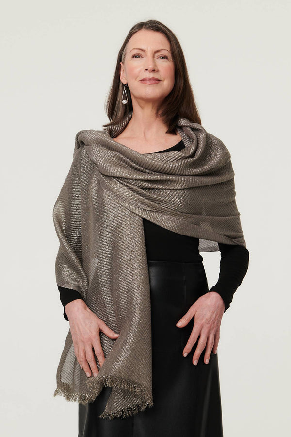 Gold | Sparkly Textured Long Shawl Scarf 