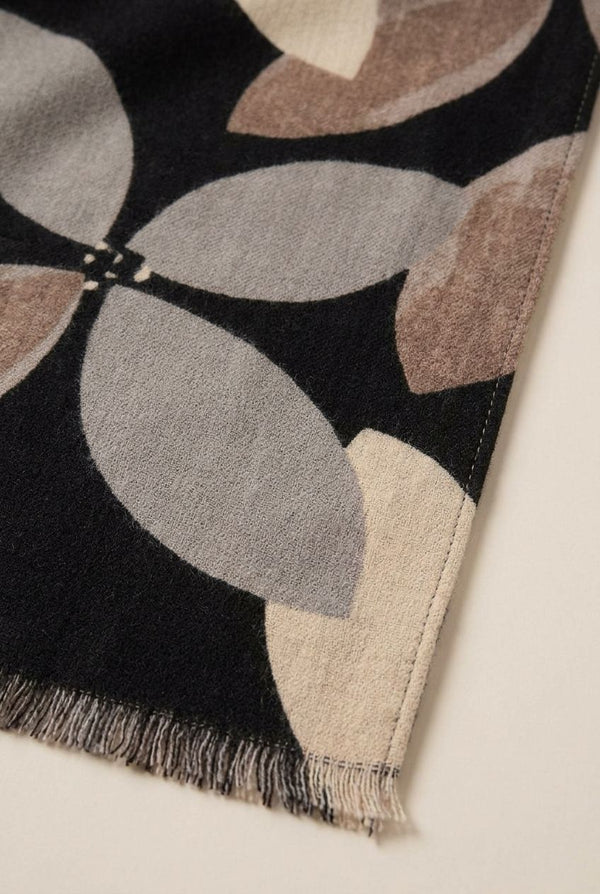 Black | Floral Print Soft Texture Large Scarf