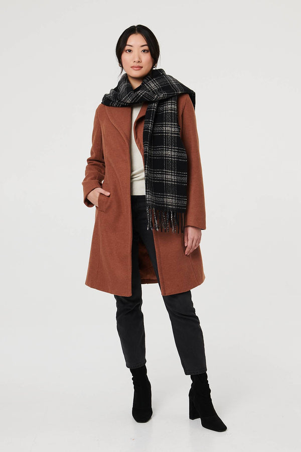 Black | Checked Tassel Fringed Scarf
