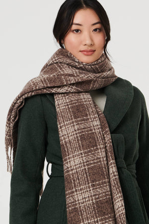 Grey | Checked Tassel Fringed Scarf
