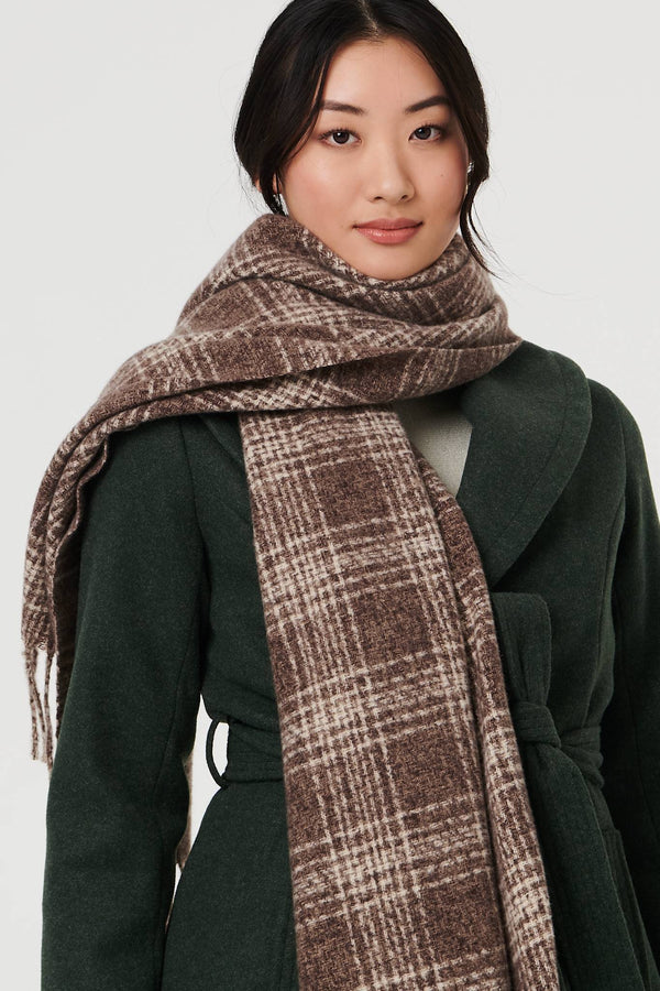 Grey | Checked Tassel Fringed Scarf
