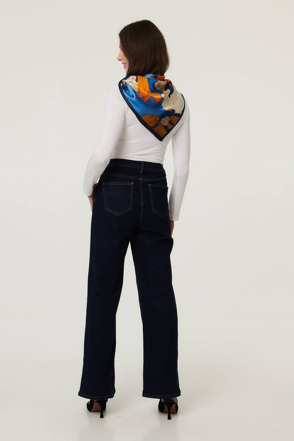 Orange | Floral Satin Texture Square Scarf