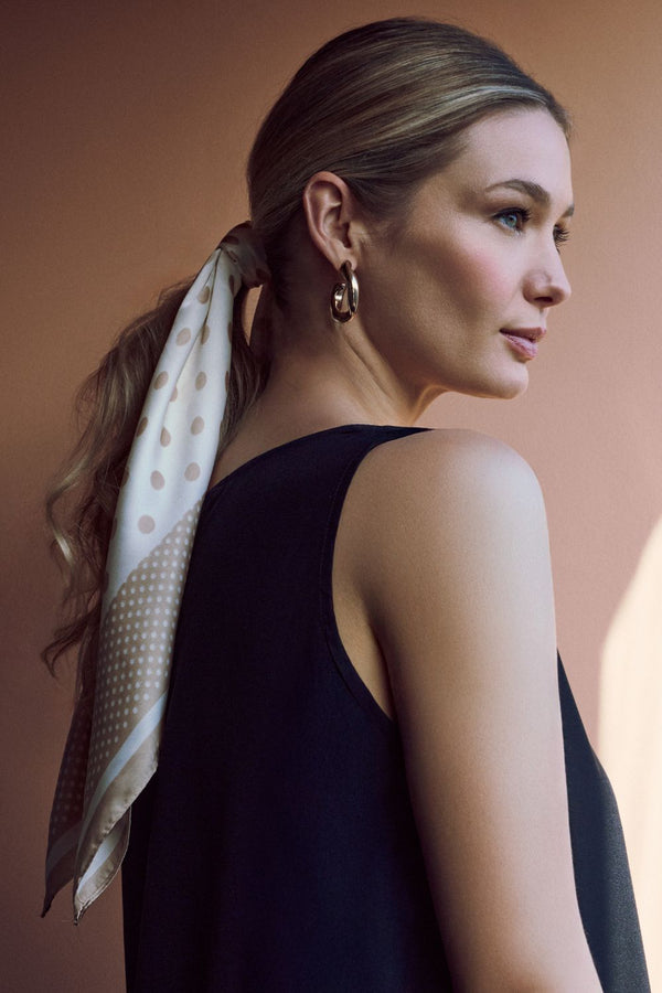 Brown | Polka Dot Print Satin Texture Scarf