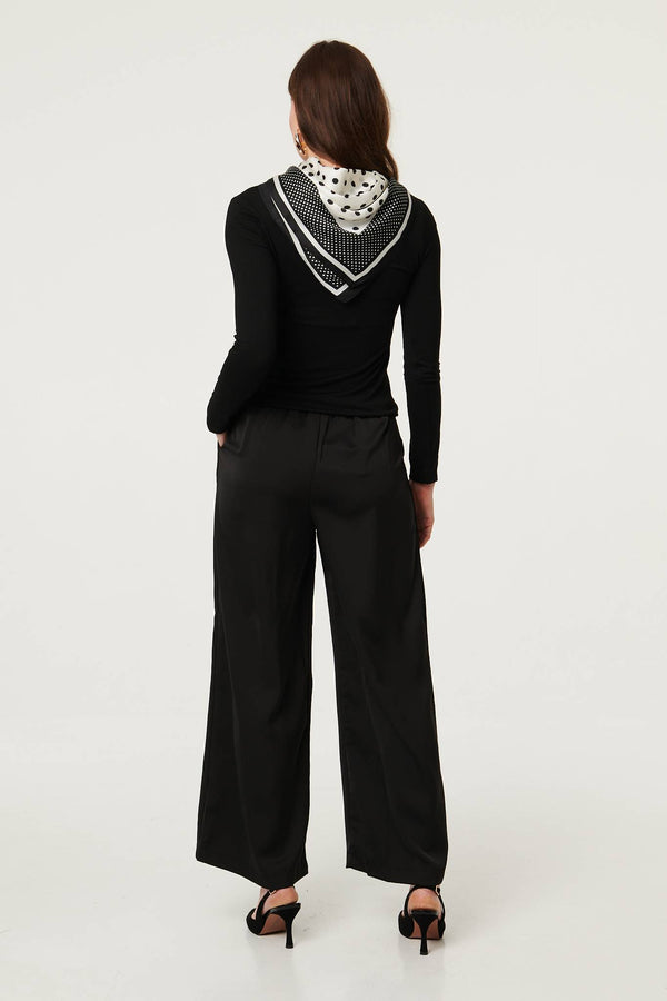 Black | Polka Dot Print Satin Texture Scarf